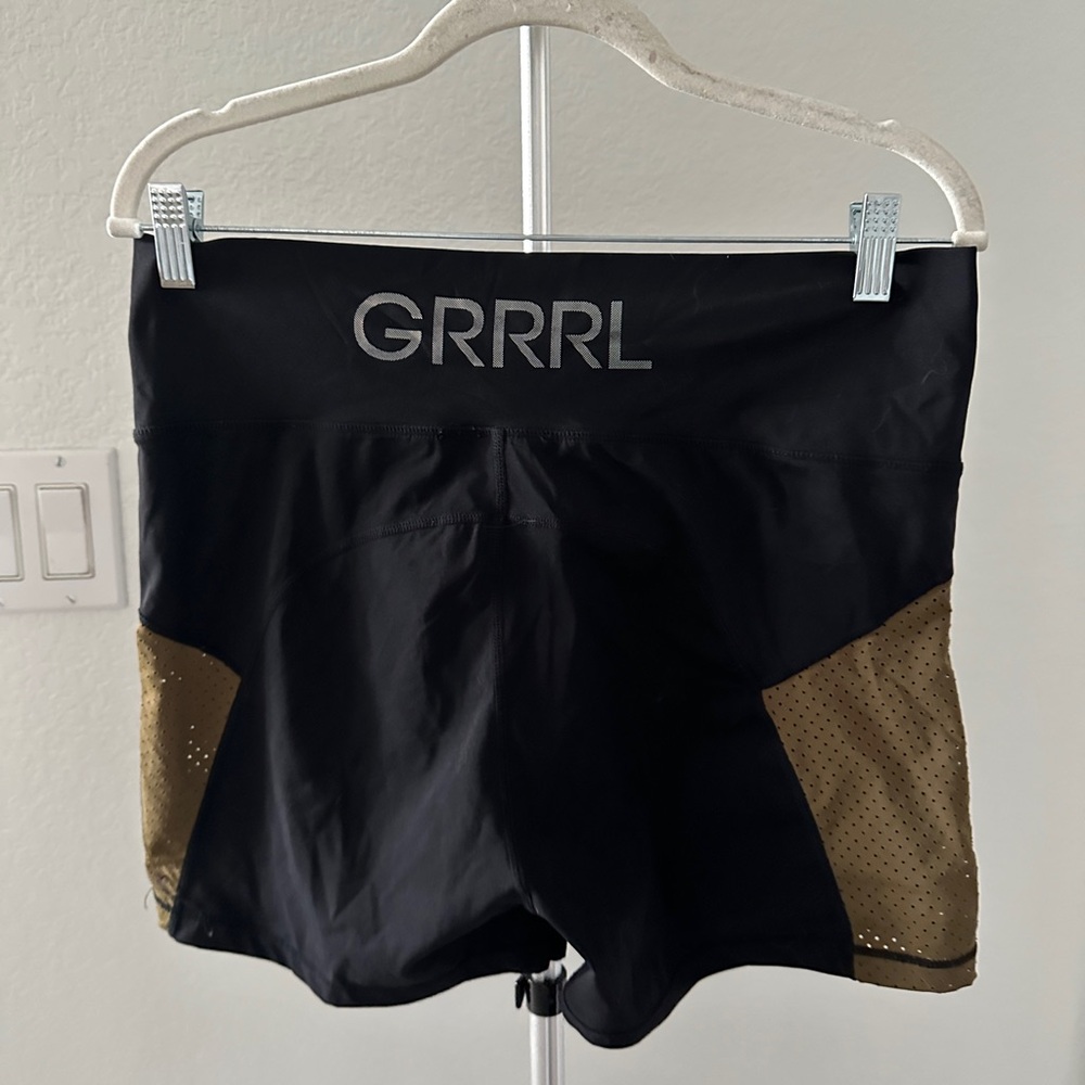 GRRRL black and green mesh spandex shorts